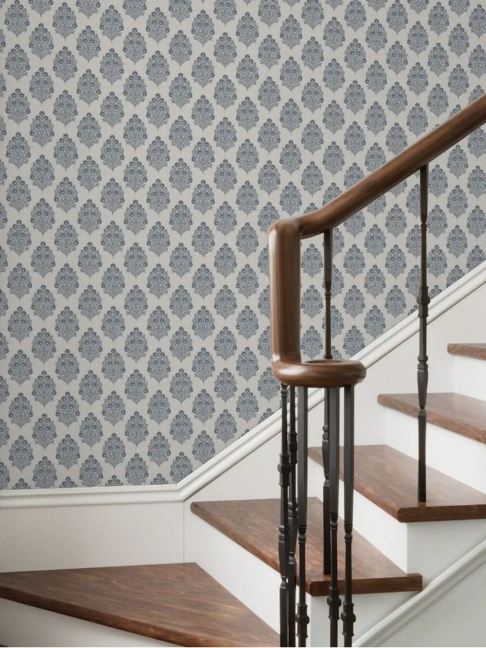 Peel & Stick Wallpaper in Blue Grey & Linen Heritage Floral 2x9 Panels